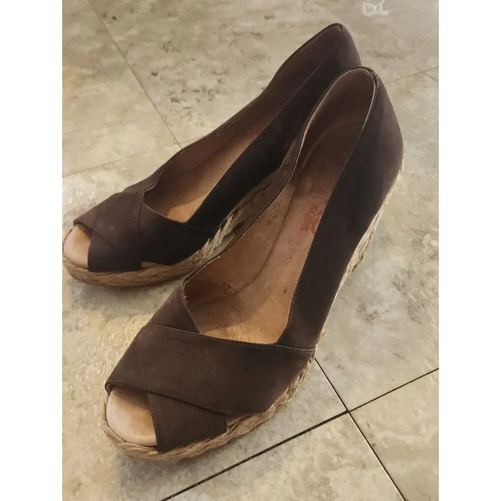 Michael Kors Brown Leather suede & Insole braided wedge heel sandal